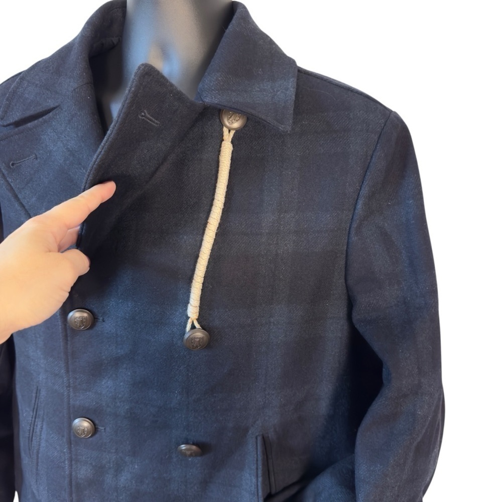 EUC Camplin Peacoat Island Q, tartan wool, navy, size 52 - Picture 2 of 16